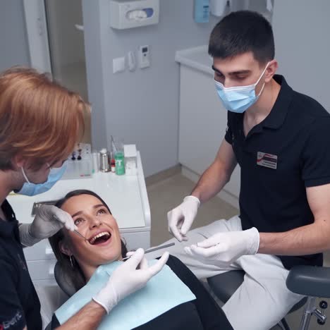 dentist examining woman