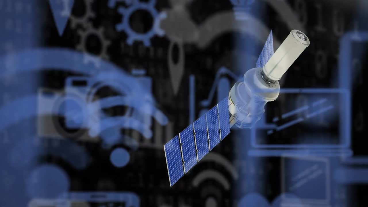 animación de iconos digitales y procesamiento de datos por satélite