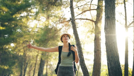 mujer caminando en un bosque