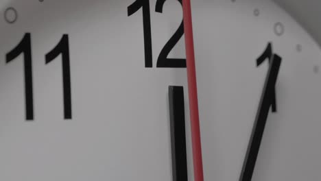 close-up of a white clock face suggesting the passing of time. round white clock with black arabic numerals