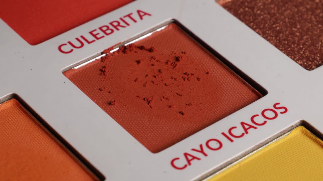 Close up shot of eyeshadow fallinf onto the palette.