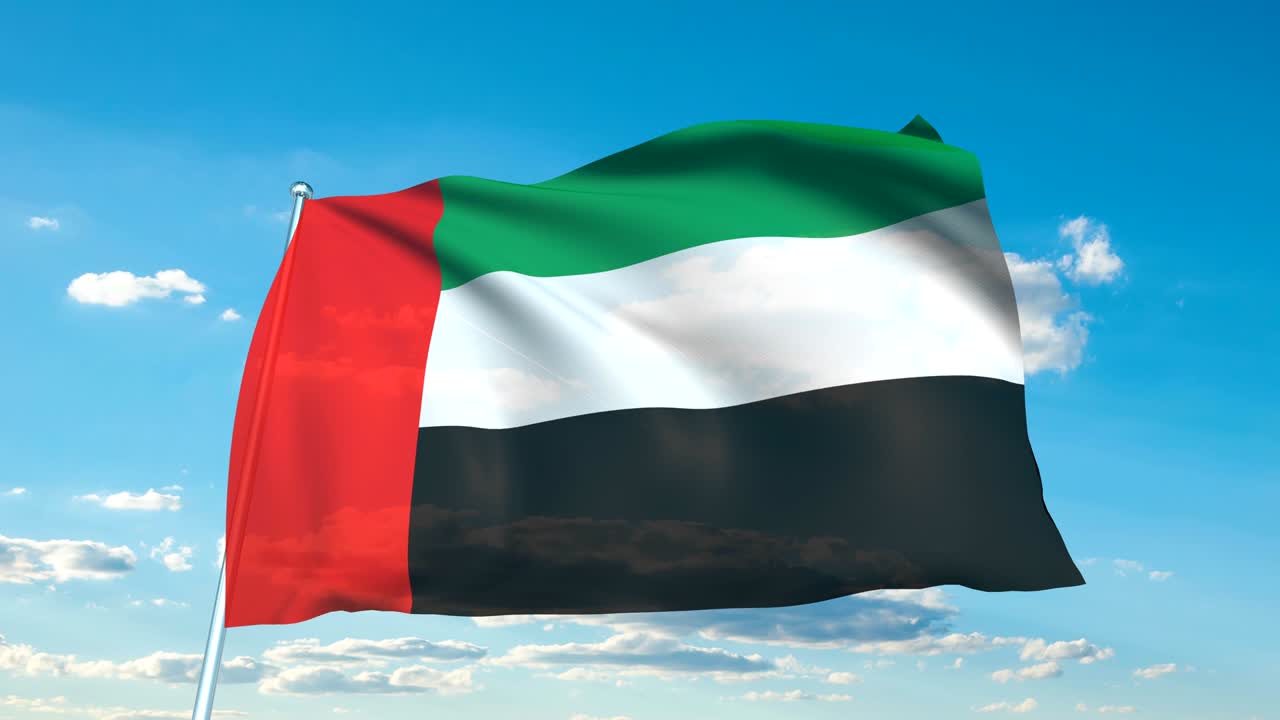 bandera de los emiratos árabes unidos contra un cielo nublado (loopable)