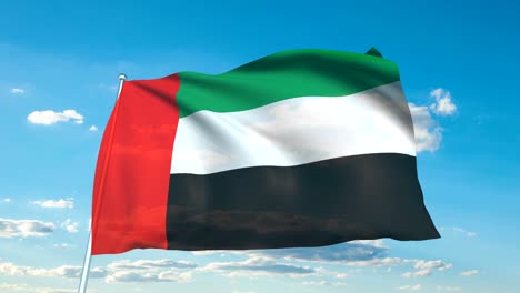 flag of the united arab emirates against a cloudy sky (loopable)