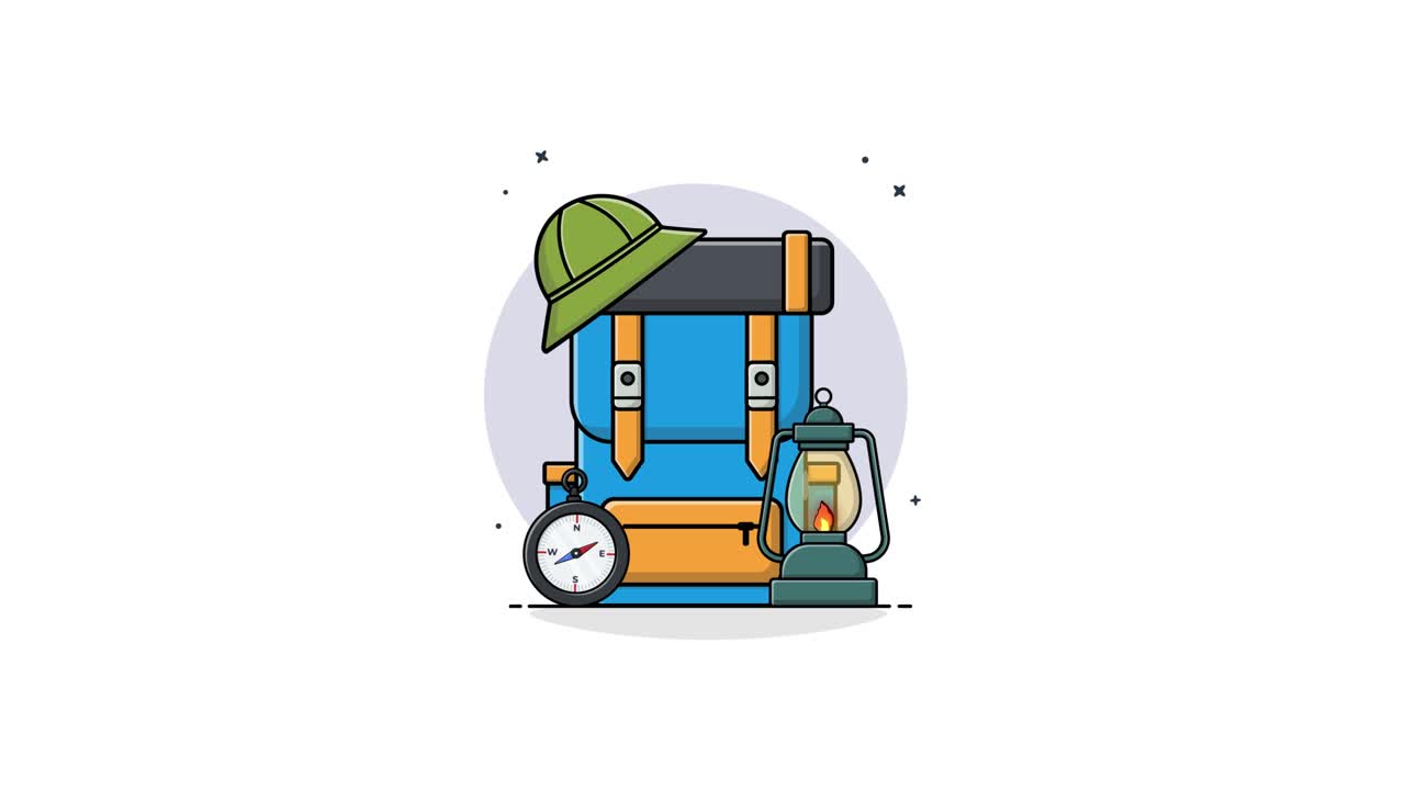 Animated Illustration of Camping and Hiking Gear