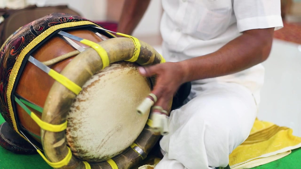 Man Playing Indian Musical Instrument 'Tabla' (Slow Motion Shot) South India