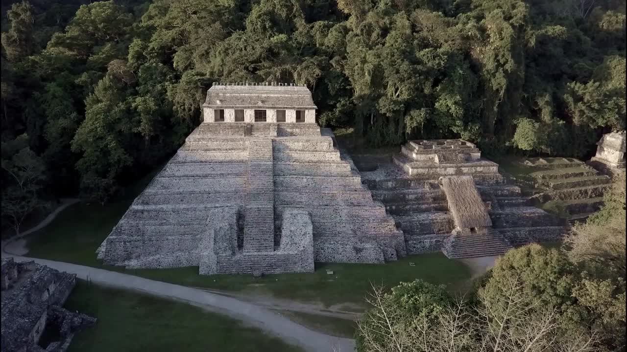 una excelente vista aérea sobre las pirámides mayas de palenque en méxico