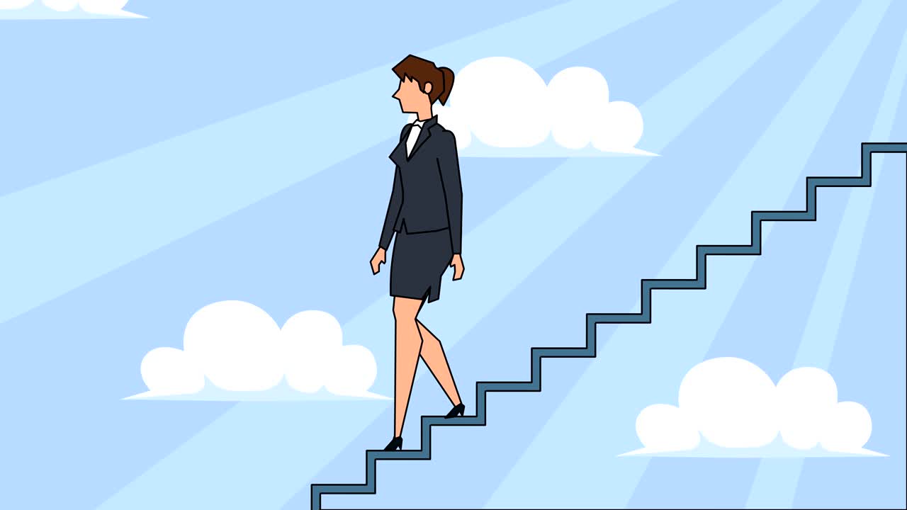 평평한 만화 사업가 캐릭터는 경력 사다리 계단을 내려 간다 개념 애니메이션