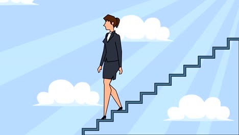 평평한 만화 사업가 캐릭터는 경력 사다리 계단을 내려 간다 개념 애니메이션