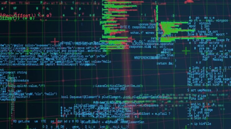 Анимация обработки научных данных на темном фоне.