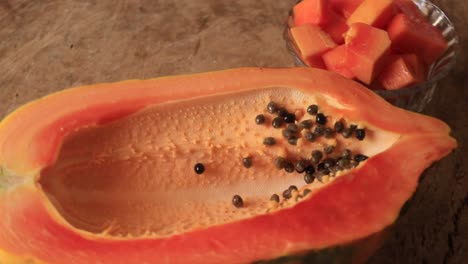 sliced fresh papaya on a table