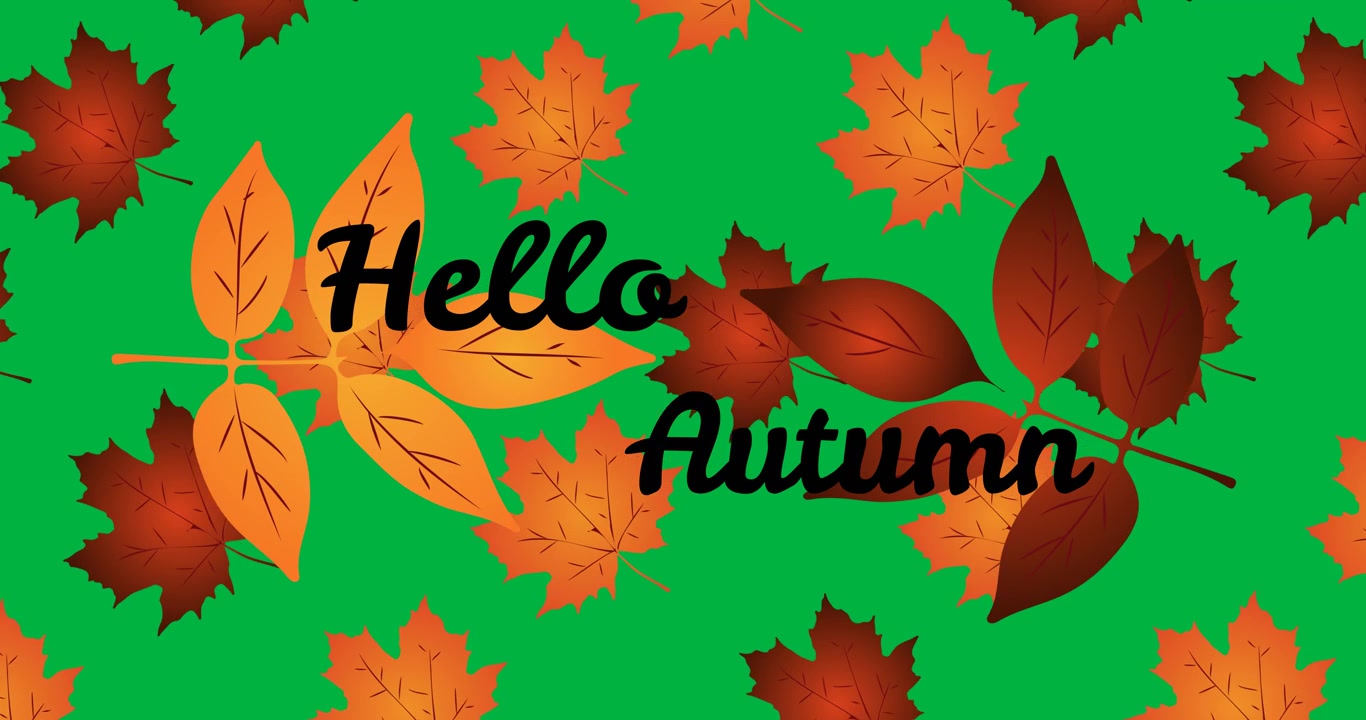 Animazione di "Ciao autunno" su foglie autunnali su sfondo trasparente.