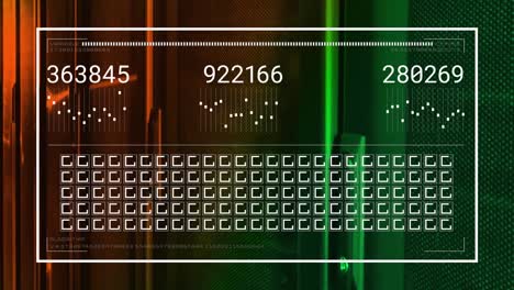animación de la interfaz con el procesamiento de datos y la red de conexiones contra la sala de servidores de computadoras