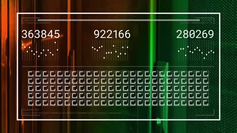 animation of interface with data processing and network of connections against computer server room