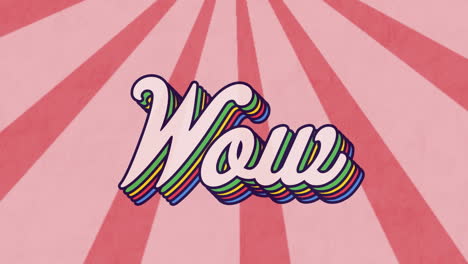 digital animation of wow text with rainbow shadow effect against pink radial background