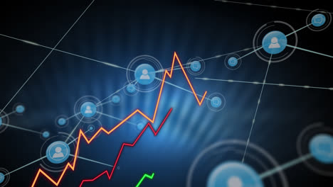 animación de la red de conexiones con iconos sobre el procesamiento de datos