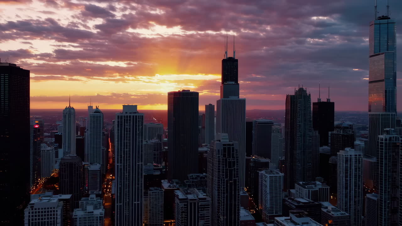 El horizonte de Chicago al atardecer
