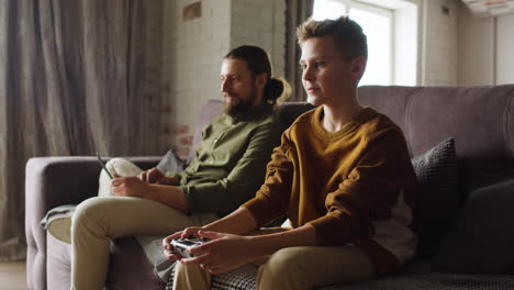 Caucasian-man-and-boy-in-the-living-room