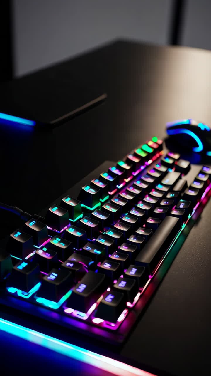 Configurazione da gaming RGB con tastiera e mouse colorati