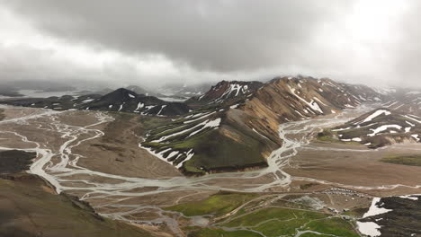 Highlands-in-Iceland-Landmannalaugar-aerial-shot-cloudy-day