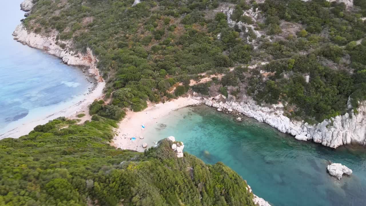 Aerial video of a beautiful beach in Corfu, Greece