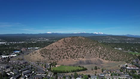 aerial shot of pilot butte in bend, oregon moving left to right