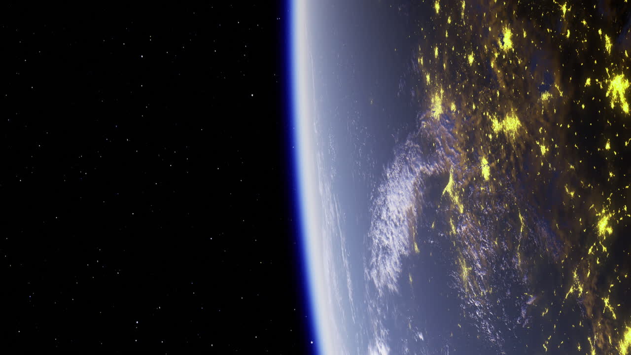 View of earth from space highlighting cities glowing at night