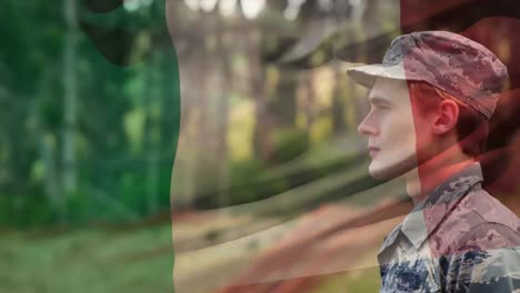 animation of flag of italy over soldier