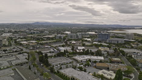 Foster-City-California-Aerial-v2-establishing-drone-flyover-lincoln,-chess,-vintage-park-town-center-neighborhoods-with-san-francisco-bay-views-on-an-overcast-day---Shot-with-Mavic-3-Cine---June-2022