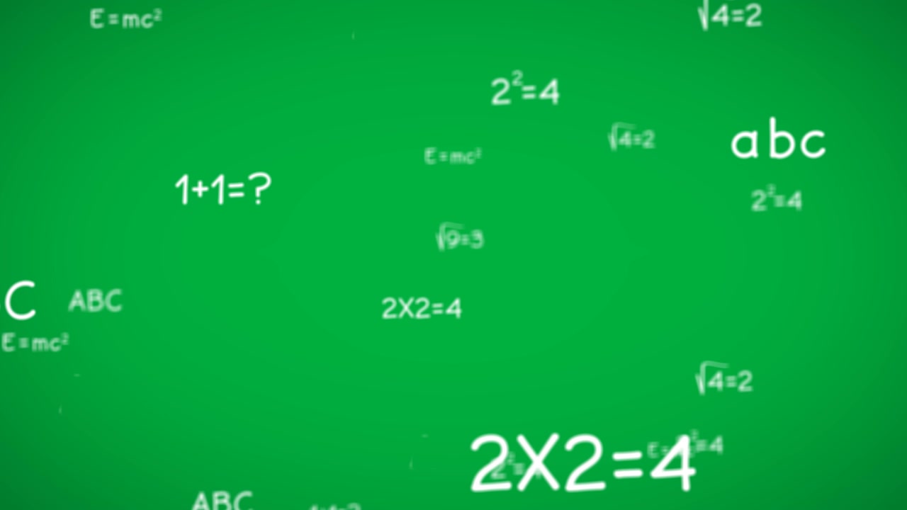 Animation of scientific formulas written in white on a black background