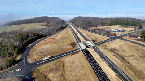 aerial pullout over highway 421 in wilkes county nc, north carolina