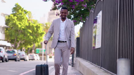 travel, suitcase and business with black man