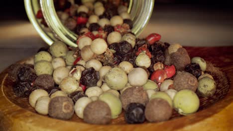 macro close-up mixed peppercorns. dry mix peppercorns close up