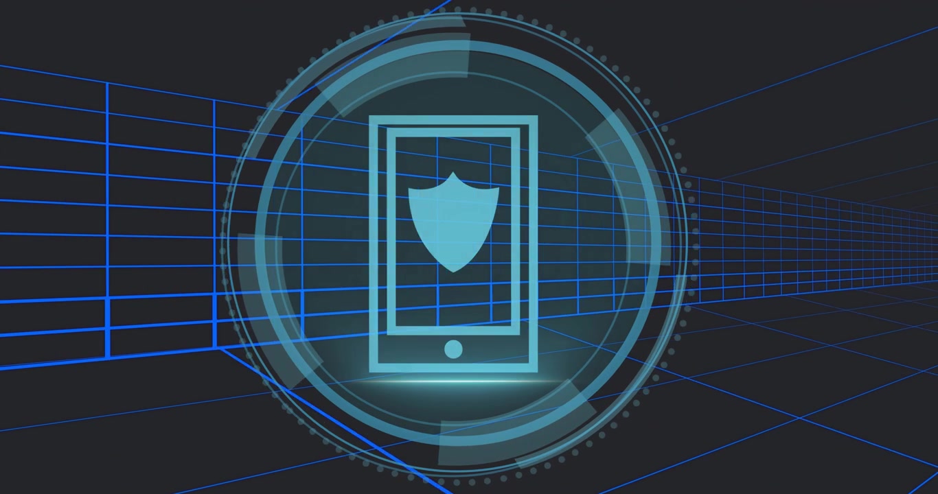 Concetto di sicurezza informatica digitale con icona scudo per smartphone