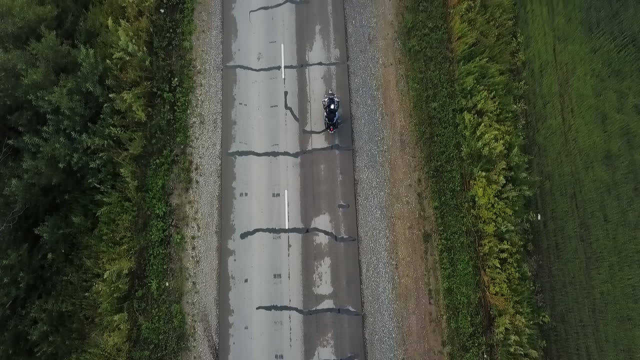 Motorcycle on a Road Aerial View