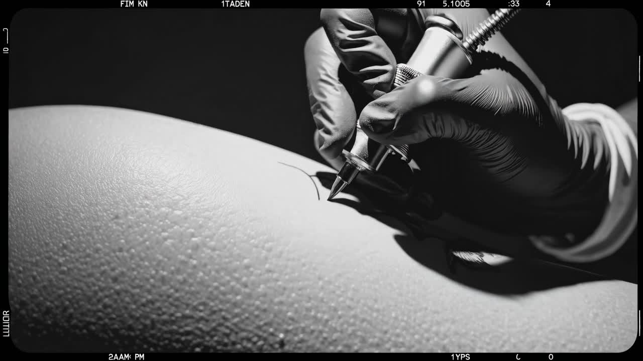 꽃 문신을 하는 문신 예술가