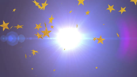 Golden stars animation on bright light blue background