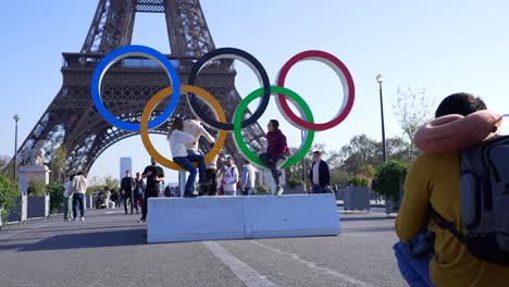 olympic rings and eiffel tower in paris
