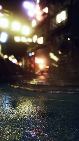 wet pavement at night in the city