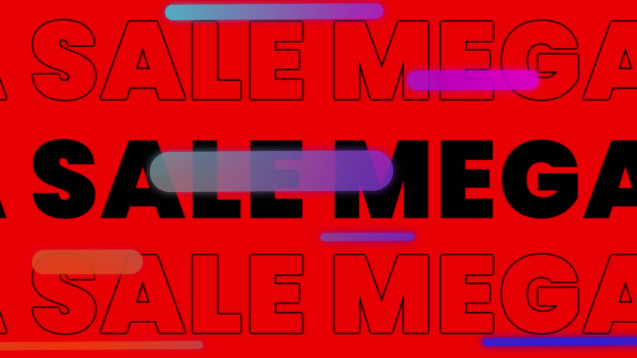 animación del texto de mega venta en un fondo cambiante colorido
