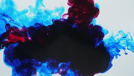 blue and red ink mixing in water on a white background