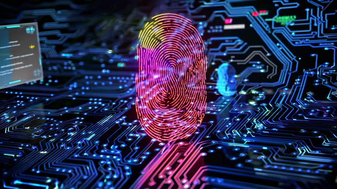 Digital Fingerprint Scanning on Futuristic Circuit Board