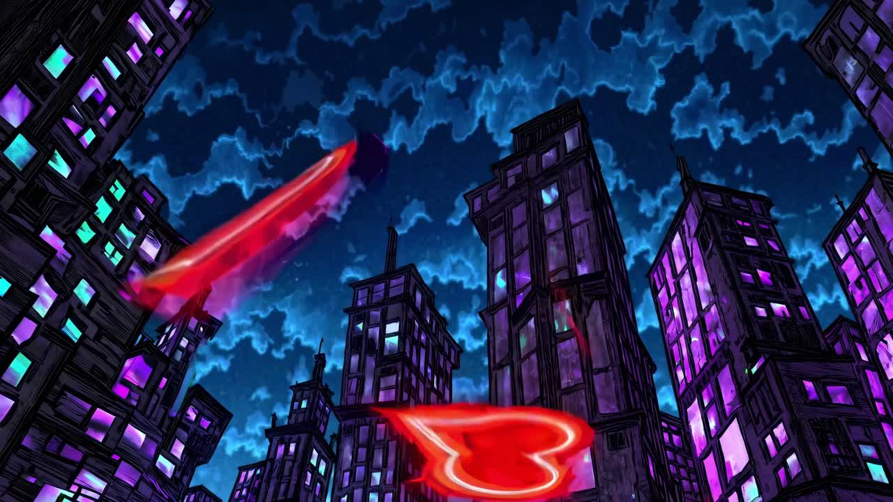 Neon hearts gracefully floating above futuristic cityscape, generating surreal romantic atmosphere with vibrant colors and luminous urban landscape during nighttime