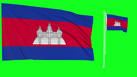 Greenscreen-Schwenkt-Kambodscha-Flagge-Oder-Fahnenmast