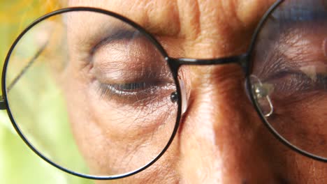 close-up of an elderly person wearing glasses