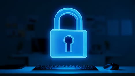 digital security padlock icon above keyboard