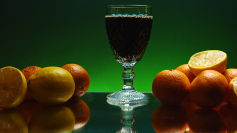 wine glass and citrus fruits