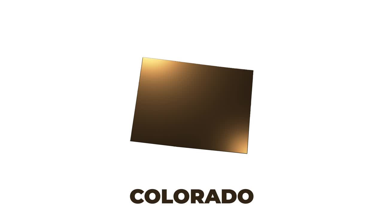 estado de colorado de los estados unidos de américa. marcador de ubicación de oro 3d animado en el mapa. fácil de usar con el modo de transparencia de pantalla en su video.