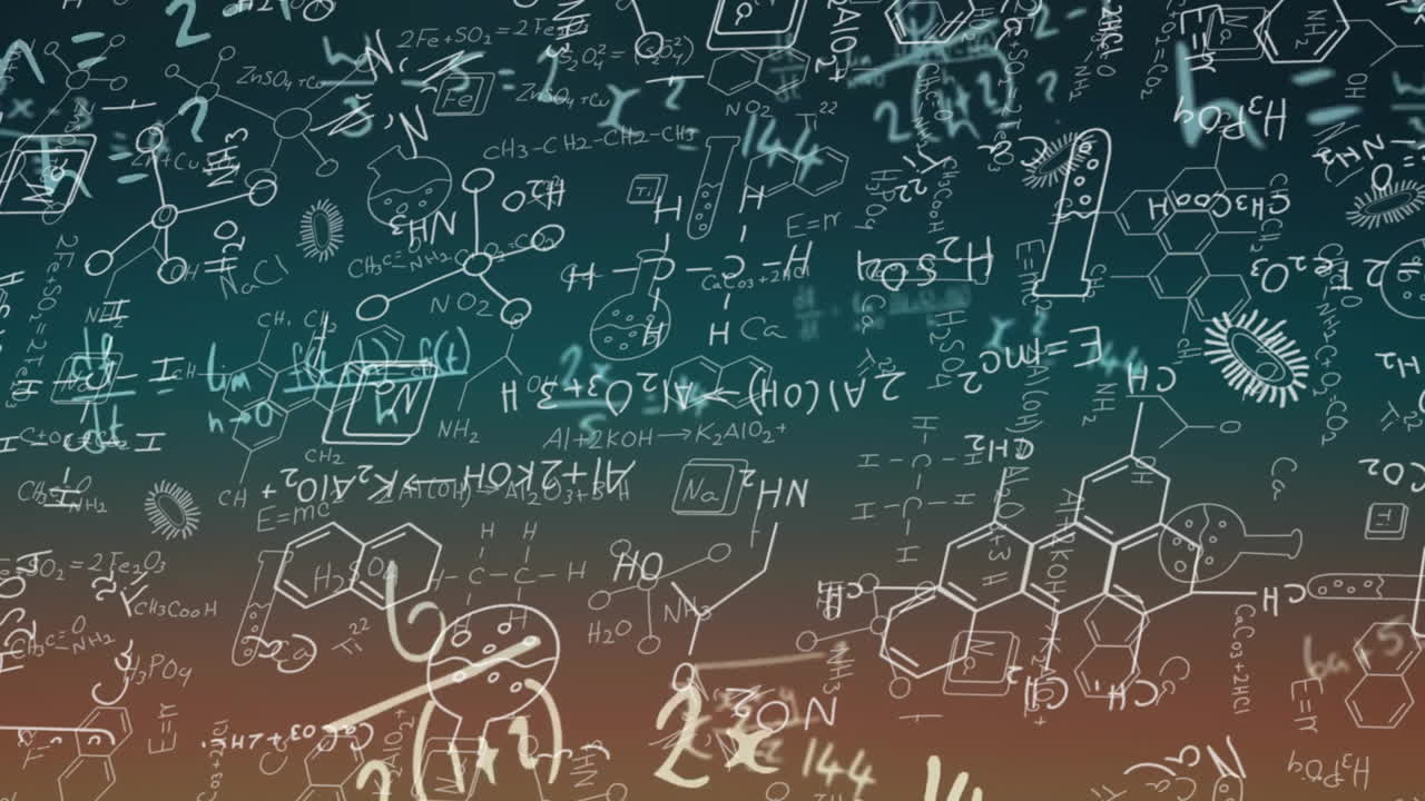 의학적 그림, 수학적 방정식 및 다이어그램의 애니메이션과 그라디언트 배경