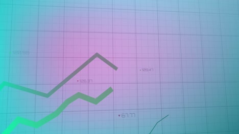 animación del procesamiento de datos estadísticos a través de la red de red contra un fondo de gradiente azul y rosa