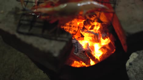 burned red hot charcoal